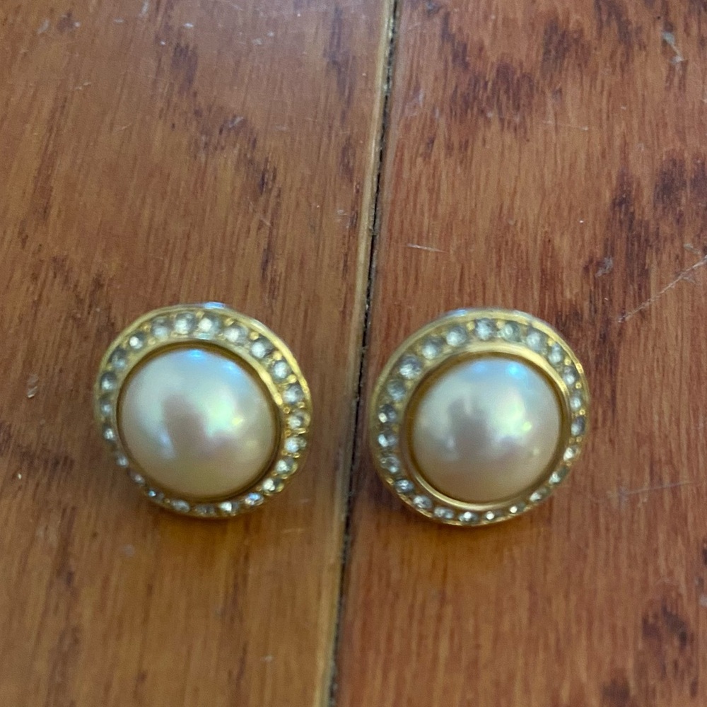 Vintage Christian Dior Pave Pearl Pierced Earrings